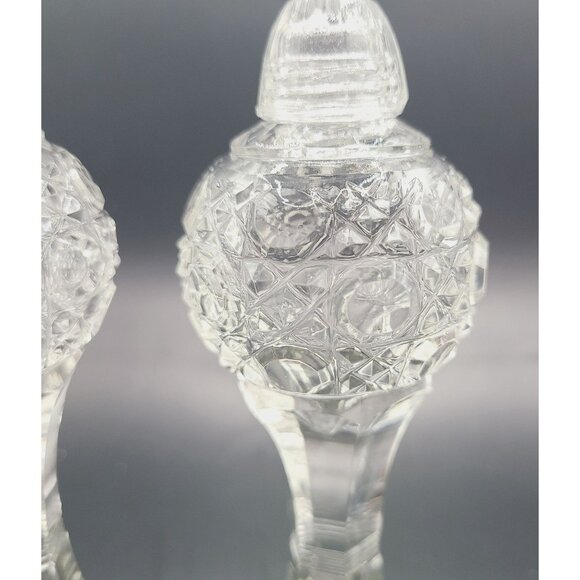 Bohemian Cut Crystal Salt & Pepper Shakers Tall Footed MCM Vintage - Picture 2 of 9